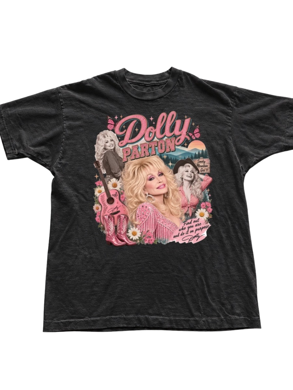 Gildan Black Tee with Pink Dolly Parton Graphic